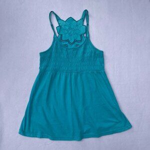 Vintage y2k OP Ocean Pacific Teal Blue Babydoll Floral Back Top Size S 2000s